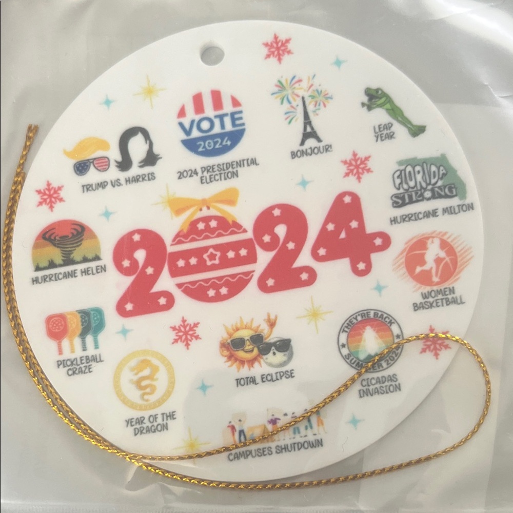 2024 Decorative Holiday Ornament Tag – Red Festive Icons